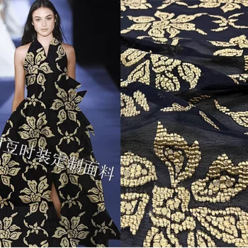 Золотая жаккардовая ткань из органзы для брендового модного платья цветочная пряжа ткани ткань diy швейный материал по метру