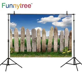 Funnytree фоны для фотостудии, весенний забор, трава, небо, облако, природа, профессиональный фон, фотобудка, фотобудка